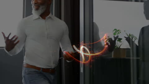 Executives Conversing with Dynamic Light Effects in Modern Office