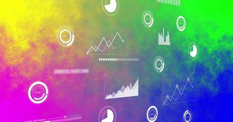 Neon gradient hud with floating data visualizations and futuristic analytics interface