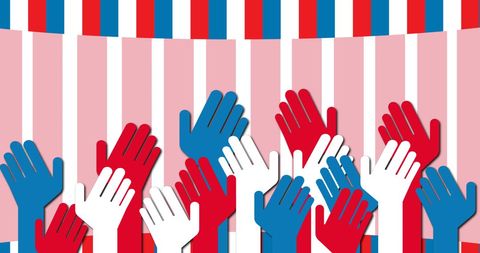 Patriotic Red and Blue Hands on Stylish Stripes Background - Download Free Stock Images Pikwizard.com