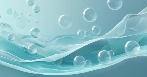 Abstract Wave-Like Ribbons and Bubbles in Serene Aquatic Scene