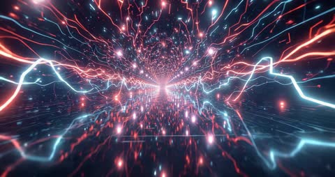 Neon Light Streams Forming Futuristic Digital Tunnel