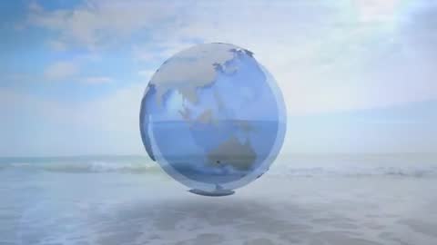 Glass Globe Rotating Above Ocean Reflecting Modern Technology and Innovation
