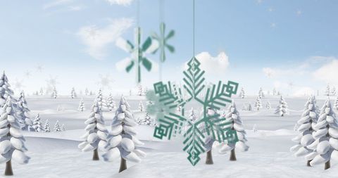 Digital Art Celebrating Snowflakes in Winter Wonderland Landscape