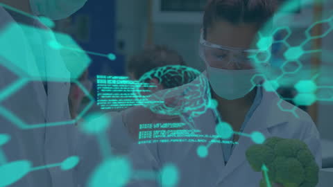 Scientists Analyzing Data with Futuristic Interface in Laboratory