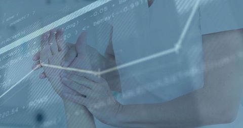 Clinician supporting patient with digital medical data analysis overlay