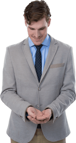 Caucasian Man in Suit Holding Palm Out Transparent Background