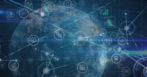 Global Network with Digital Icons and Light Trails - Download Free Stock Images Pikwizard.com