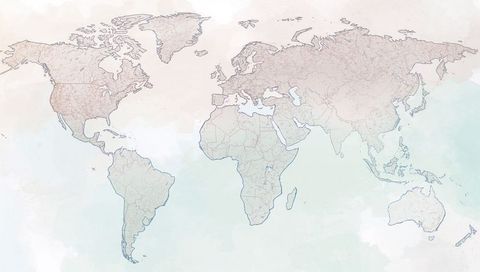 Stylized vintage world map illustration with soft pastel tones