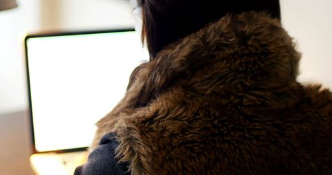 Woman Browsing Laptop in Cozy Living Room