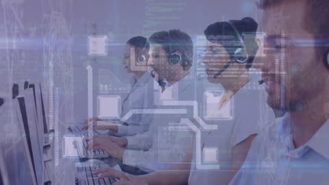 High-Tech Call Center Team Processing Data