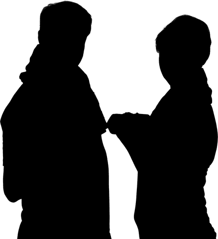 Silhouette of Couple's Hands in Artful Pose on Transparent Background