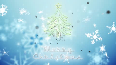 Festive Neon Christmas Animation with Falling Snowflakes