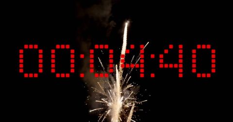Countdown Overlay with Fireworks on Black Background