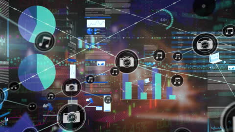 Digital Network Connections Overlaying Data Visualization