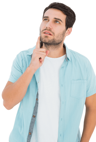 Transparent Thoughtful Man Pondering Solution with Finger on Chin - Download Free Stock Videos Pikwizard.com