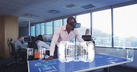 Engineer using vr for holographic design in futuristic office