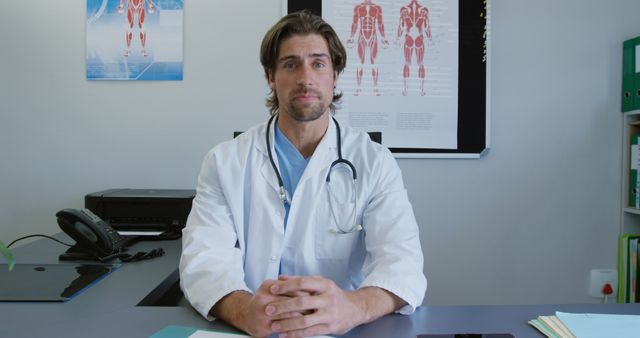 Caucasian Male Doctor Conducting Virtual Consultation - Download Free Stock Images Pikwizard.com