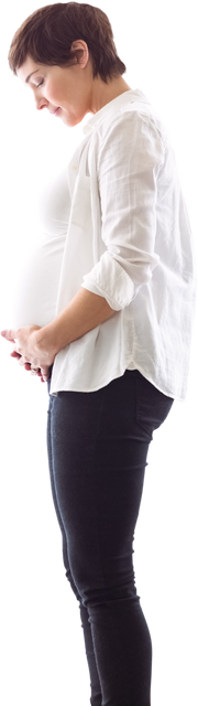 Transparent Side View Of Pregnant Woman Wearing White Shirt And Black Pants - Download Free Stock Videos Pikwizard.com