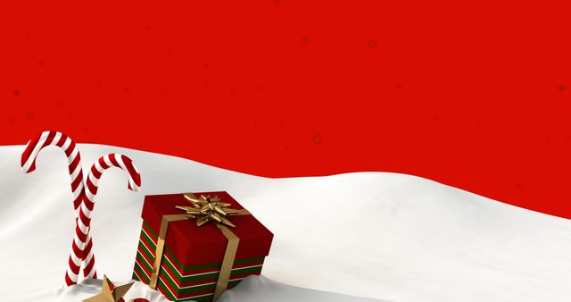 Festive Christmas Gift with Candy Canes in Snow - Download Free Stock Images Pikwizard.com