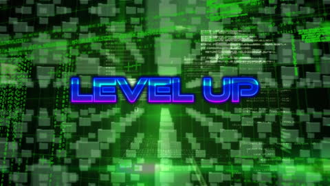 Dynamic Level Up Animation Over Digital Data Grid