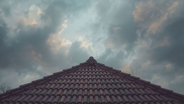 Dramatic sky and structured tiled roof design