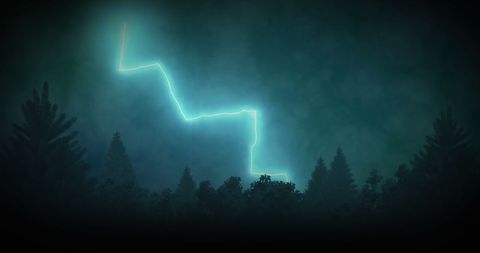 Dramatic Lightning Bolt Strikes Over Forest