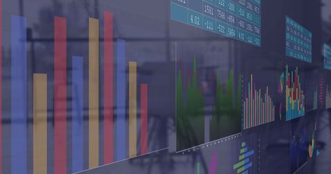 Financial Data Graphs Overlay Reflected on Cafe Windows - Download Free Stock Images Pikwizard.com