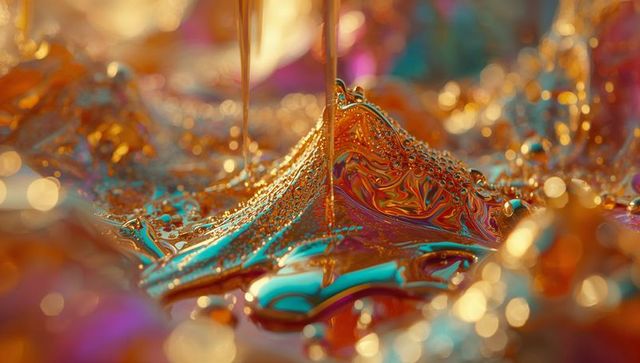 Vibrant Metallic Fluid Dynamics on Reflective Surface