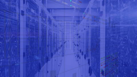 Futuristic Data Processing Animations Over Computer Servers