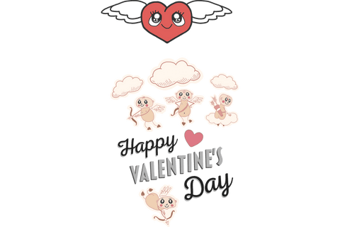 Valentine's day design with heart and angel graphics on transparent background