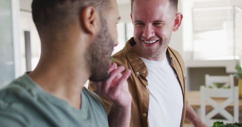 Gay Couple Cooking Together in Modern Kitchen