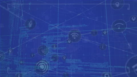 Digital Network Icons Overlay on Blue Background