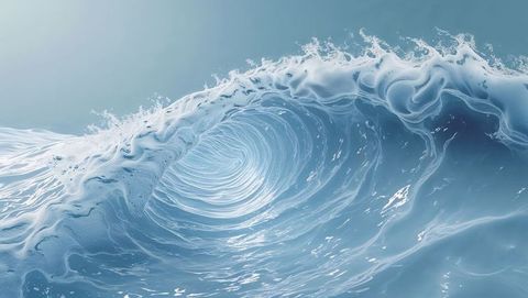 Massive ocean wave curling into dynamic vortex