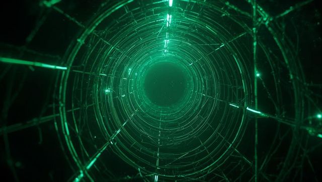 Futuristic neon green digital corridor