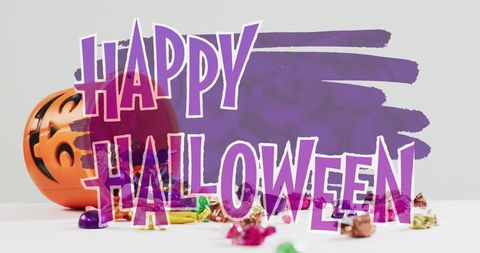 Happy Halloween Over Candy Pumpkin Background