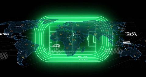 Futuristic World Map Dashboard Overlay with Neon Green Details