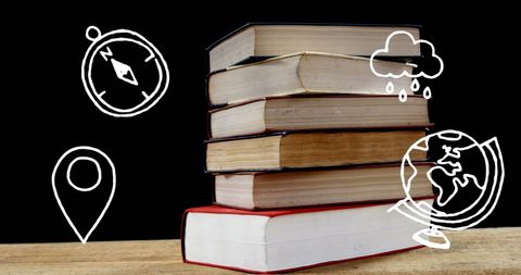 Pile of books with education icons education and learning concept