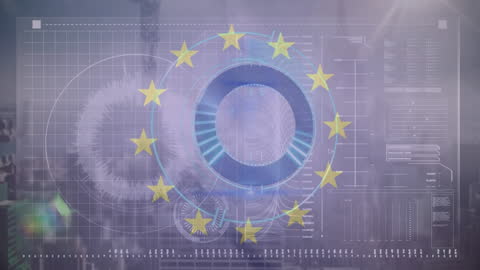 Digital Analysis Overlay with European Union Emblem