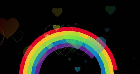 Colorful Rainbow Hearts Over Dark Background Concept