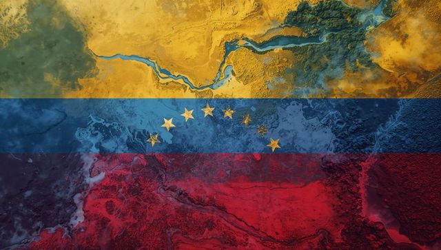 Venezuelan flag topographic marbled yellow blue red featuring eight gold stars