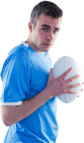 transparent young male rugby player holding rugby ball in blue jersey - Download Free Stock Videos Pikwizard.com