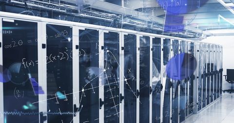 High-Tech Server Room with Abstract Algorithms Display - Download Free Stock Images Pikwizard.com
