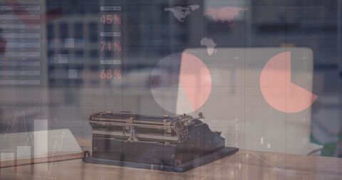 Futuristic Data Technology Overlaying Classic Typewriter on Desk