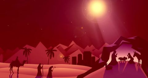 Illuminated Nativity Scene with Glowing Sunlight Watching Over Desert - Download Free Stock Images Pikwizard.com