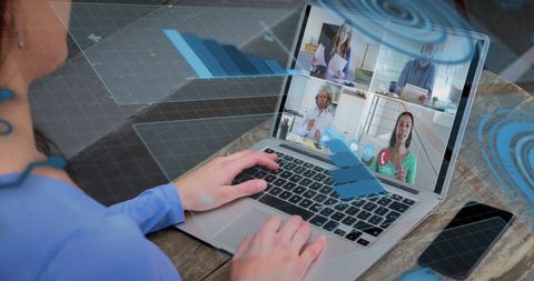 Virtual Business Meeting and Financial Analytics Display