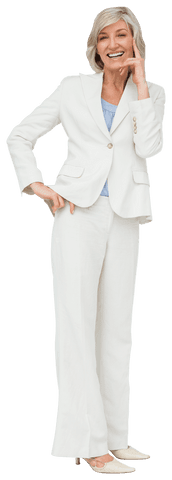 Elegant Businesswoman in White Suit on Transparent Background