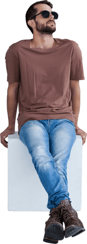 Casual confidence relaxed man in sunglasses with transparent background