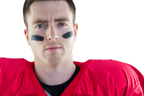 Rugby Player with Red Jersey Looking Focused on Transparent Background