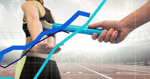 Athlete runner blends with financial graph dynamics