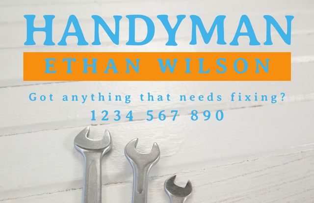 This image is perfect for promoting handyman services, featuring a clean design with a set of wrenches symbolizing repair and maintenance. Ideal for use on business cards, flyers, and online advertising to attract clients needing professional assistance with various fixes and home improvements.